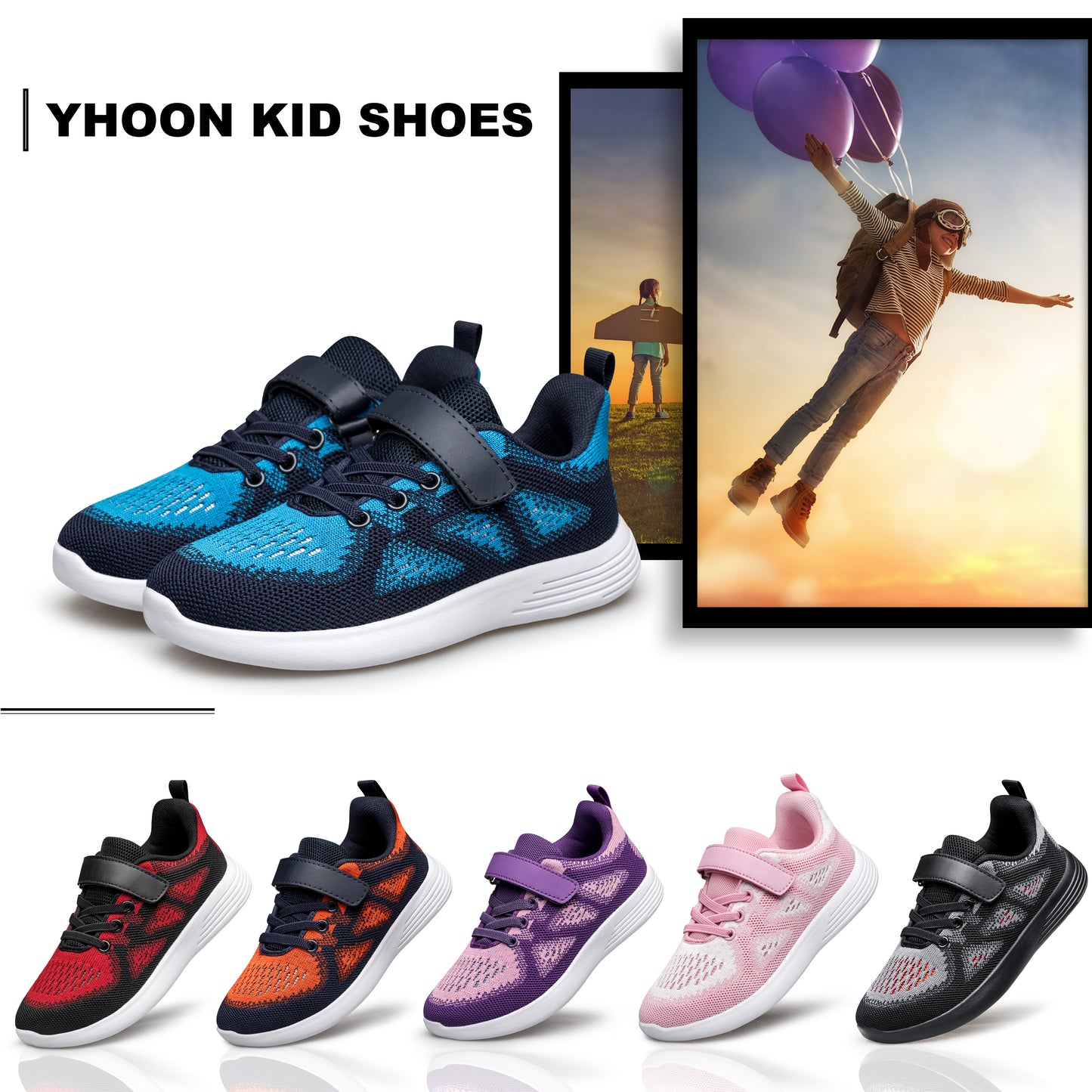 YHOON Boys Girls Sneakers Kids Sports Walking Shoes